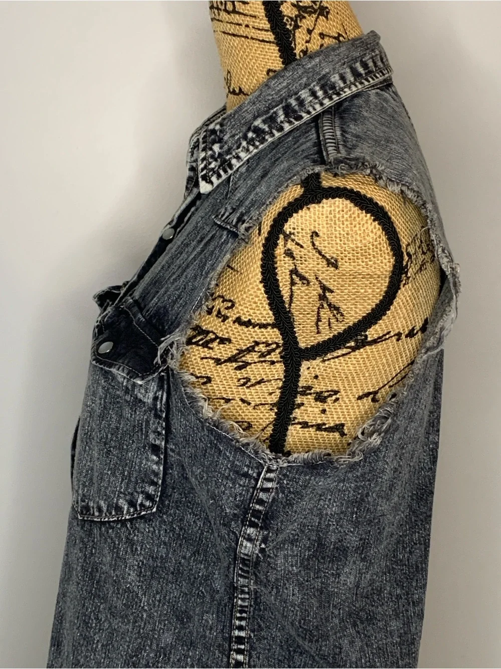 Carmar Black Acid Wash Distressed Denim Button-up Sleeveless Vest
